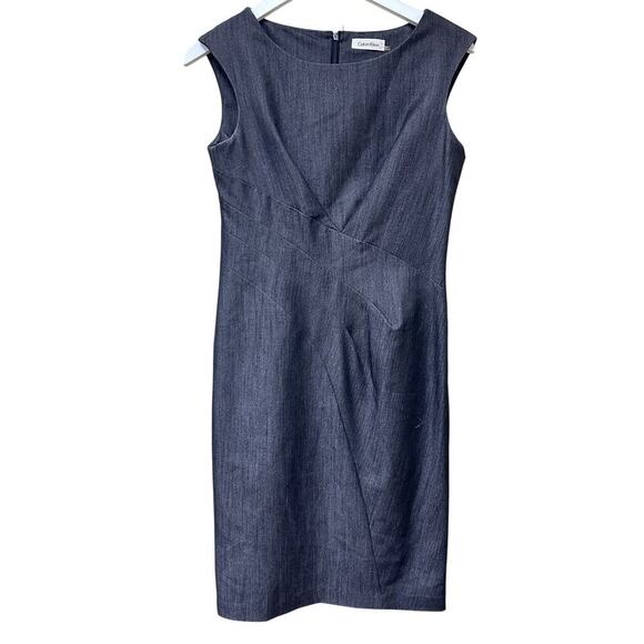 Calvin Klein Size 4 Gray Sleeveless Knee Length Sheath Dress Workwear Classic - Picture 1 of 12